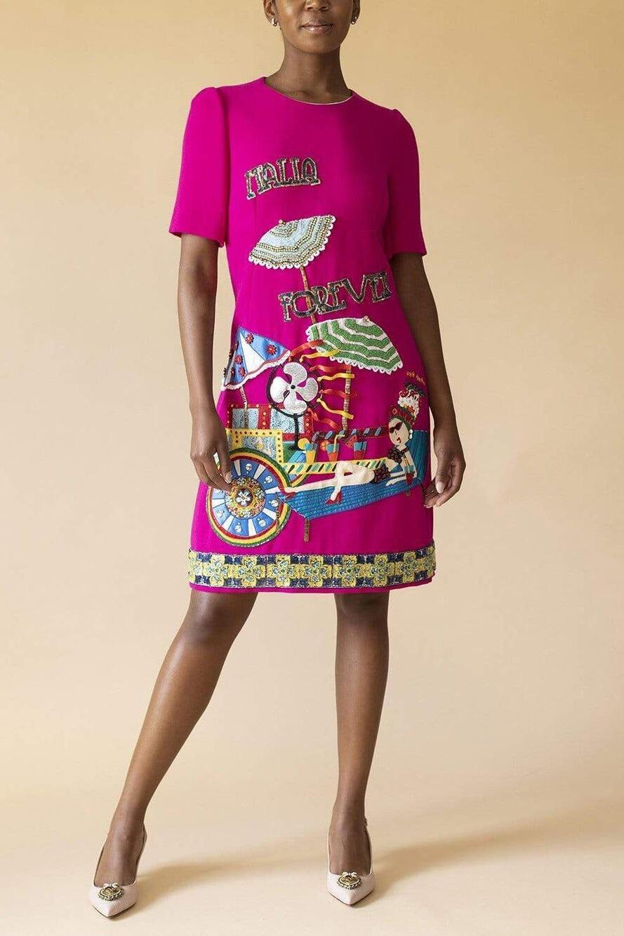 Dolce & Gabanna Italia Forever Embroidered Runway Dress in Pink IT 46 US 10